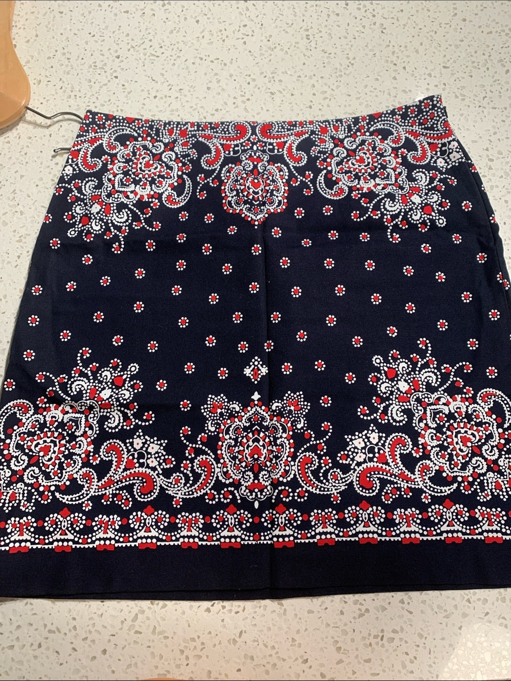 Talbots Navy Mini Skirt with Red & White Paisley Bandana Print